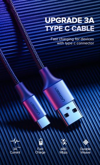 Ugreen 3M USB-C Fast Charging QC 3.0/2.0 & Data Sync Nylon Braided Cable (Brand New/Warranty)