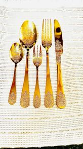 New Gold cutleru 5 pc x 10 sets Dining knife Fork Spoon Dessert spoon Salad fork