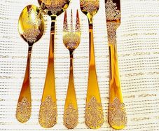 New Gold cutleru 5 pc x 10 sets Dining knife Fork Spoon Dessert spoon Salad fork