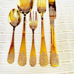 New Gold cutleru 5 pc x 10 sets Dining knife Fork Spoon Dessert spoon Salad fork