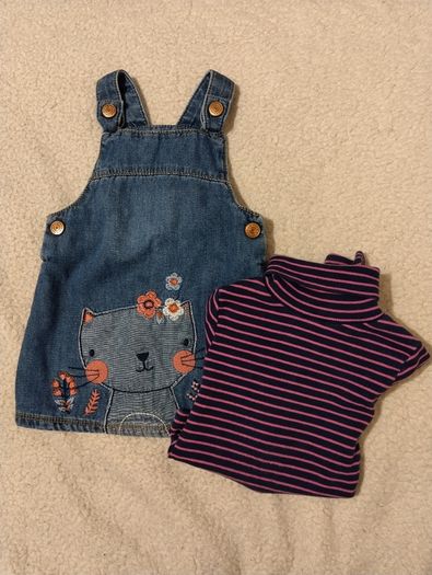 Denim Pinafore Dress And Top Set