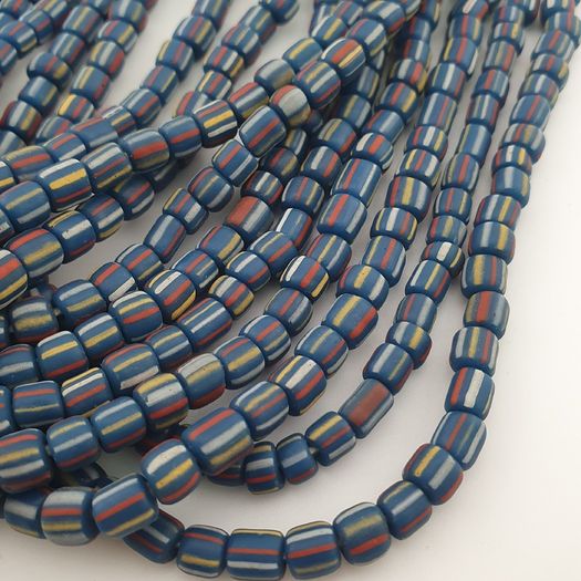 Vintage African Style Stripe Pattern 5.5 - 6 mm Glass Beads Necklace