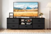 TV Unit with 5 Drawers, 140 cm, All Black  TV Console Table with Storage Organizers, Entertainment Center with Open Shelf for Living Room, Bedroom