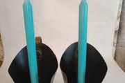 Pair of Metal &amp; Leather Equestrian Candle Holders