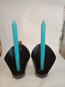 Pair of Metal & Leather Equestrian Candle Holders