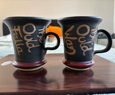 A Pair of Brand New Moville Pottery 'Ould Fella' and 'Ould Wan' Mugs