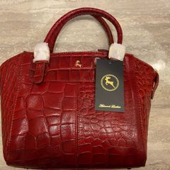 Ashwood leather Zara medium Croc Handbag burgundy red