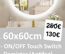 LED Bathroom Mirror 60cm Round Dual LED Antifog Demister Brght Light