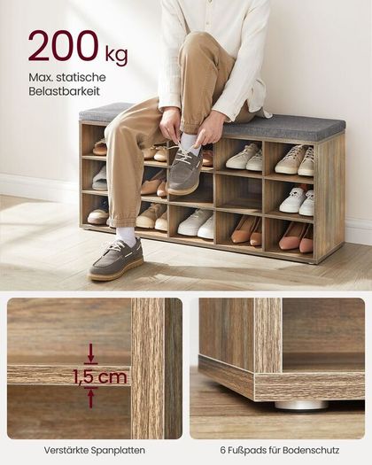 Shoe bench with 15 compartments