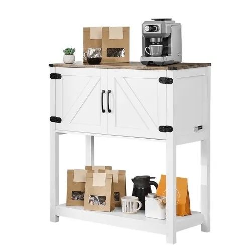 Coffee Bar Cabinet, 31.5 x 13.8 x 34.6 in Farmhouse Coffee Bar Cabinet with 3-Tier Storage, Coffee Bar Table with Magnet Doors, Farmhouse Sideboard Buffet Cabinet for Living Room, Entryway