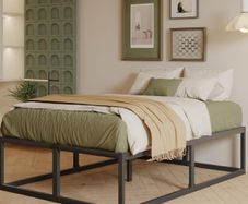 46 cm High Metal Bed Frame 140x190 cm, Heavy Duty Platform Bed Frame with Steel Slats Support, Large Underbed Storage, Noise Free, Easy Assembly, Black