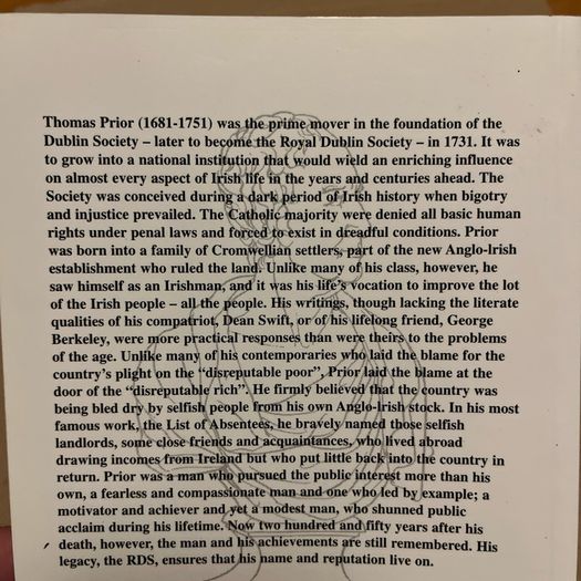 Thomas Prior - His Life, Times and Legacy. Royal Dublin Society Founder. Ex/Ex.