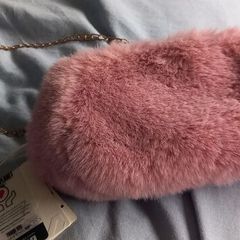 Faux fur pink shoulder clutch bag BNWT
