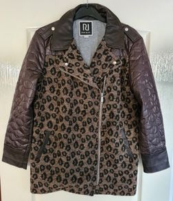 River Island Girls Leopard Print Brown with Faux Leather Collar and Cuffs