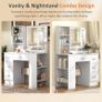 White Dressing Table with LED Mirror 3-Color Lights & Side Cabinet, 2-in-1 Makeup Vanity Desk and Nightstand with 4 Drawers & 6 Storage Shelves, Girls Vanity Table Bedroom Dresser, Large 90cm Image 4