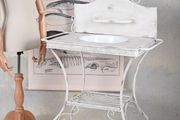 Maison Shabby Chic Nostalgic Washbasin White Iron Frame with Enamel Bowl French Country