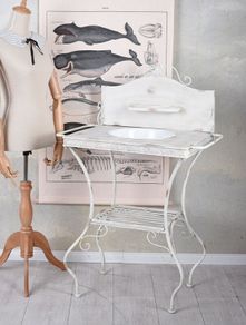 Maison Shabby Chic Nostalgic Washbasin White Iron Frame with Enamel Bowl French Country