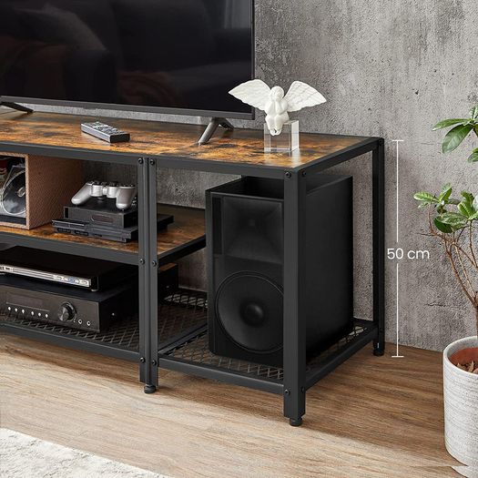 TV Shelf, Lowboard for TVs up to 65 Inches, TV Stand with 3 Levels, Open Storage Rack, Industrial Design, for Living Room, Vintage Brown/Black