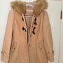 Miss Selfridge Petite Women's Beige Coat with Faux Fur Hood - size UK 6 Image 2