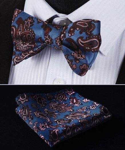 Blue Silk Bowtie Set