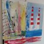 Original Abstract Painting Dublin Cityscape Poolbeg Chimneys And Convention Centre Dublin  Painting Image 7