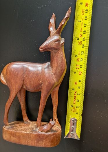 African Wooden Gazelle Antelope Calf Hand Carved Safari Sculpture