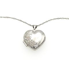Vintage 925 Sterling Silver Engraved Heart Locket Necklace