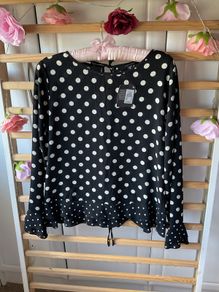 blouse Bnwt size 10 black & white polka dot top tie back detail