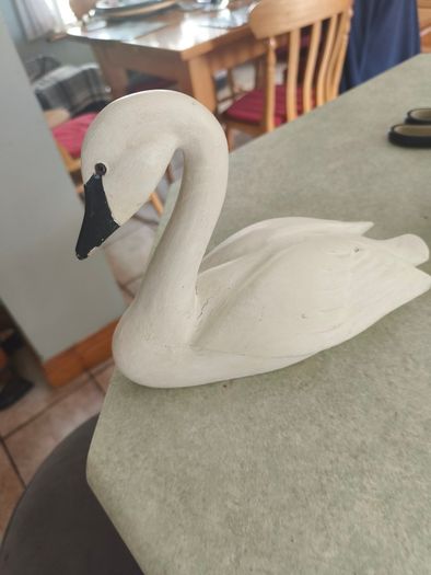 Vintage Folk Art Solid Wood Swan Figure Hand Carved & Painted with Glass Eyes