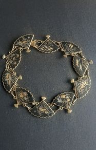 Vintage Japanese Damascene 24k gold inlay fan panel bracelet