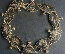 Vintage Japanese Damascene 24k gold inlay fan panel bracelet