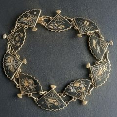 Vintage Japanese Damascene 24k gold inlay fan panel bracelet