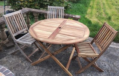 Folding Wooden Garden Table & 3 Chairs (26146)