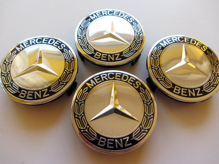 1set Classic Mercedes Black sides Chrome center 75mm Alloy Wheel Caps cap Hub Cover 75