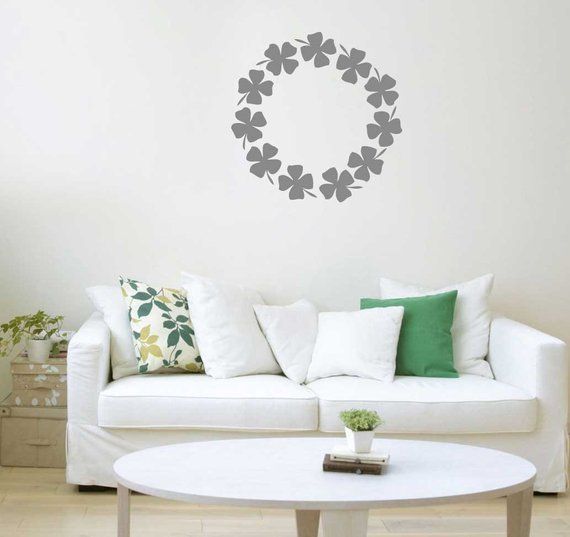 Shamrock Wreath Wall Stickers, Shamrock Wall Decals, Removable Decals, Floral Ornament, Clover Plant, Modern Abstract Home Art Decor