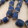 Antique Venetian Style Chevron Big Blue Glass Beads Strand Image 3