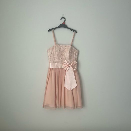 LAONA Blush Pink/Peach Lace Party Dress with Satin Bow - Size 36