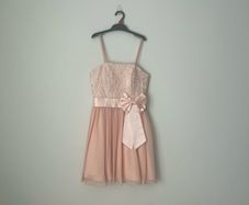 LAONA Blush Pink/Peach Lace Party Dress with Satin Bow - Size 36