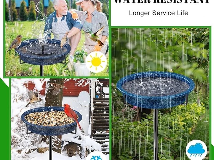 40 Inch Bird Feeding Bowl & Water Point Standing, Metal Bath for Wild Birds, Large Frost-Proof Winterproof (Blue)