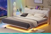 Floating King Metal Bed Frame with LED Lights &amp; USB Charging Station, 150x200cmMetal