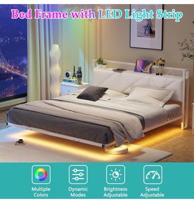 Floating King Metal Bed Frame with LED Lights & USB Charging Station, 150x200cmMetal