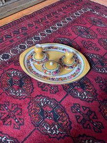 Ceramic Candle Holders On Plate With Bowl