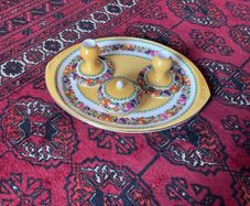 Ceramic Candle Holders On Plate With Bowl
