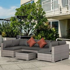 6 Seater Patio PE Rattan Wicker Sofa Set, Outdoor All Weather Conservatory Furniture