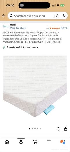 RECCI Memory Foam Mattress Topper Double Bed