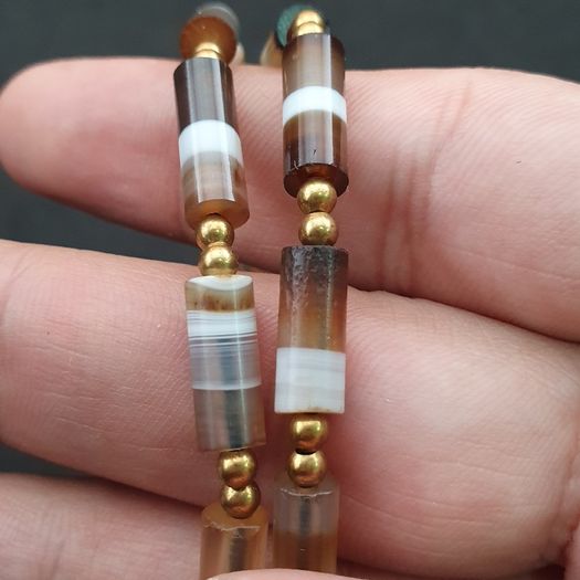 Authentic Antique Yemeni Banded Agate Beads Necklace 22 inches