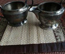 silver/pewter jug and sugarbowl