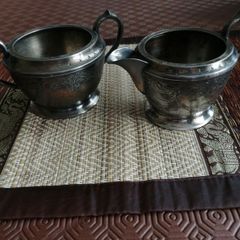 silver/pewter jug and sugarbowl