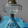 Vintage Victorian oil lamp CAST IRON BASE with Bristol  bowl Image 9