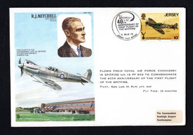 1976 Jersey Illustrated Cover Commemorating 40th Anniversary Of Frist Flight of The Spitfire on 5th March 1976 trying 10p Commemorative Stamp with rear cancel
